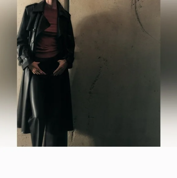 ZARA Double Breasted Faux Leather Trench Coat